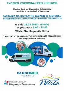 Plakat promujący badanie słuchu i osteoporozy